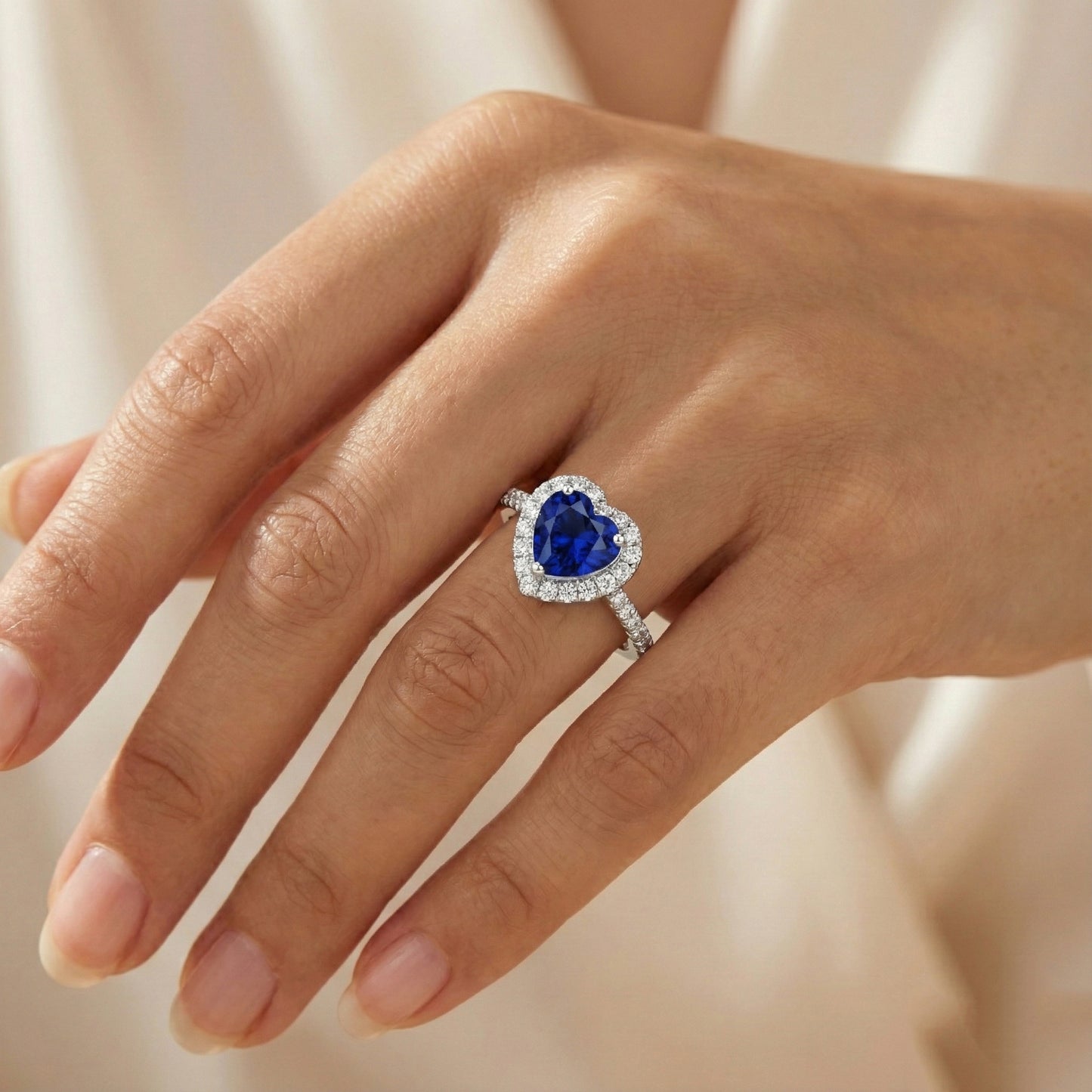 Women Natural Earth Mined Diamond Halo Heart Shaped Ring Blue Sapphire 4 Carats