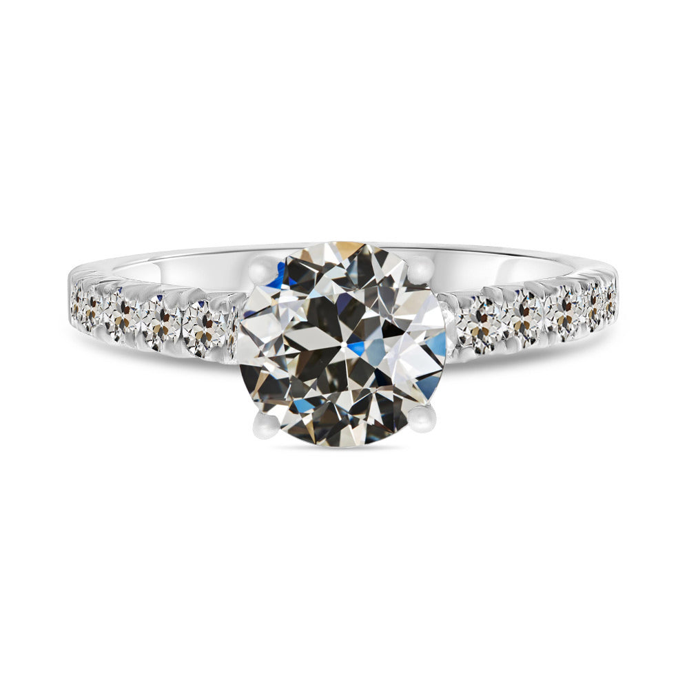 Real Brilliant Diamond Solitaire Ring with Accents 3 ct 14K White Gold – main view
