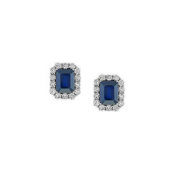 Women Stud Earrings Sri Lanka Blue Sapphire Round Diamond