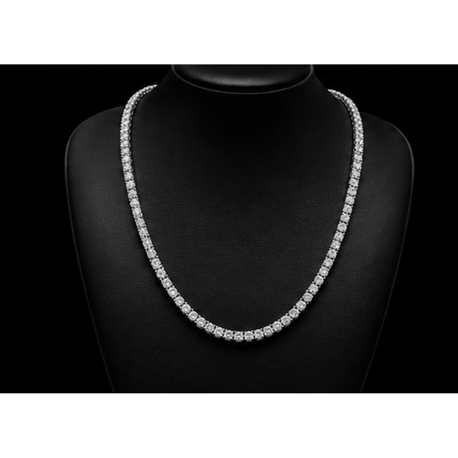 Women 14K White Gold Lab Grown Tennis Necklace 22 Inch Chain
