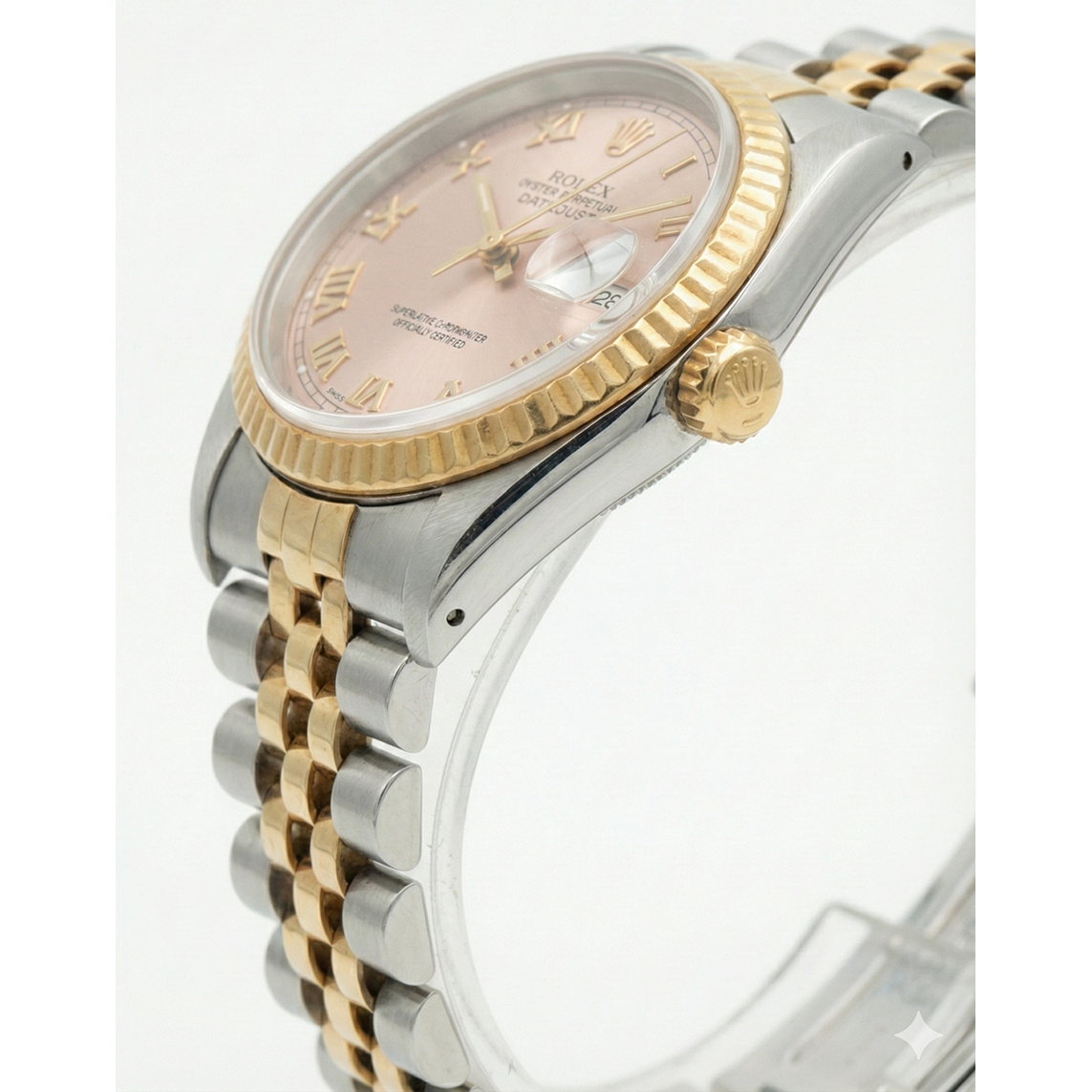 Women Datejust Rolex Watch Ss & Gold Bracelet Pink Roman Dial