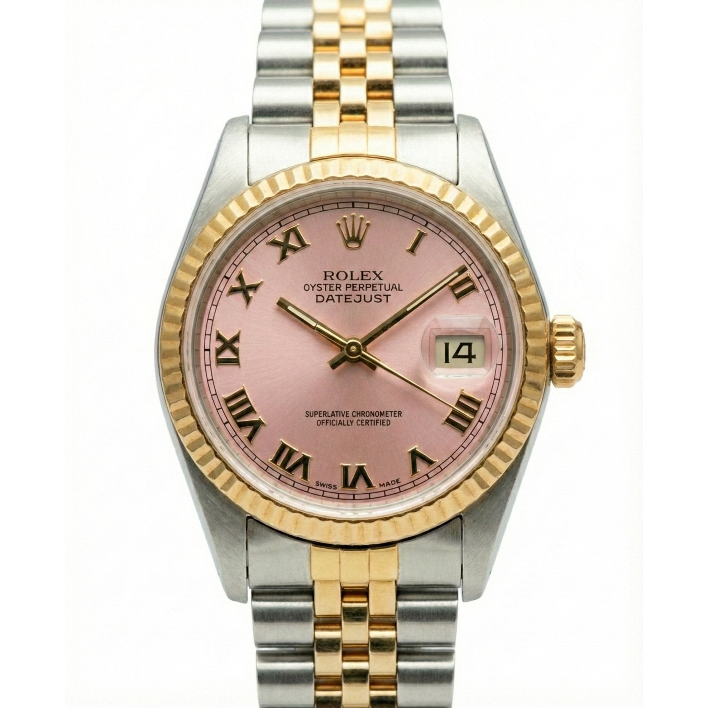 Women Datejust Rolex Watch Ss & Gold Bracelet Pink Roman Dial