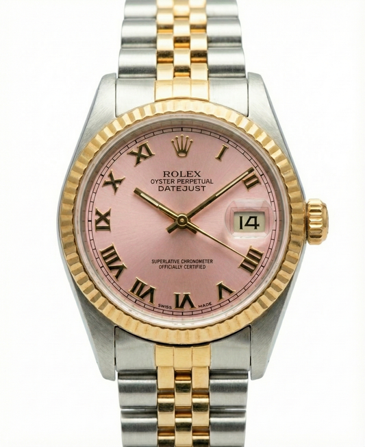 Women Datejust Rolex Watch Ss & Gold Bracelet Pink Roman Dial
