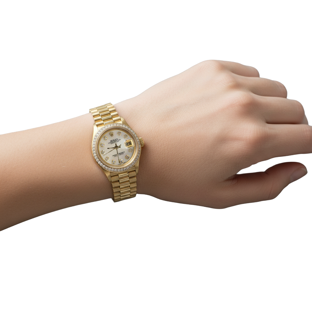 Women Rolex President Datejust Natural Earth Mined Diamond Dial Bezel Watch P2