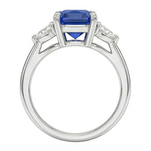 Women's 3 Stone Radiant Sapphire Ring & Trillion Natural Earth Mined Diamonds 2.25 Carats