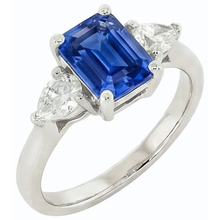 Women's 3 Stone Ring Emerald Ceylon Sapphire & Pear Natural Earth Mined Diamonds 2 Carats