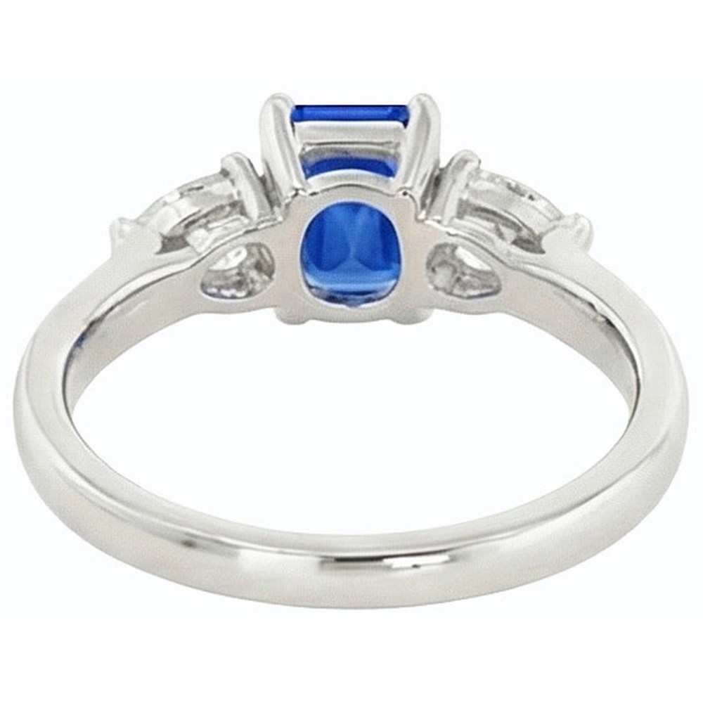 Women's 3 Stone Ring Emerald Ceylon Sapphire & Pear Natural Earth Mined Diamonds 2 Carats