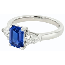 Women's 3 Stone Ring Emerald Ceylon Sapphire & Pear Natural Earth Mined Diamonds 2 Carats