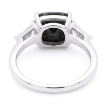 Women's Black Engagement Ring 3.6 Carat Real Cushion Diamond Trilliant Three Stone 14K White Gold