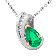 Emerald Pear Cut Gemstone Pendant in 14K Two Tone Gold – main view