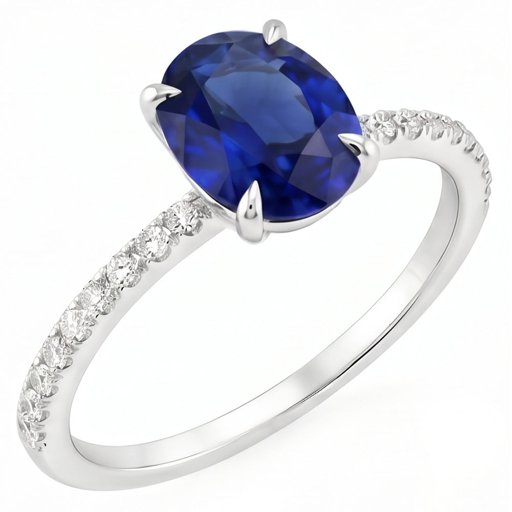 Women's Engagement Ring Oval Blue Sapphire & Natural Earth Mined Diamond Accents 4 Carats