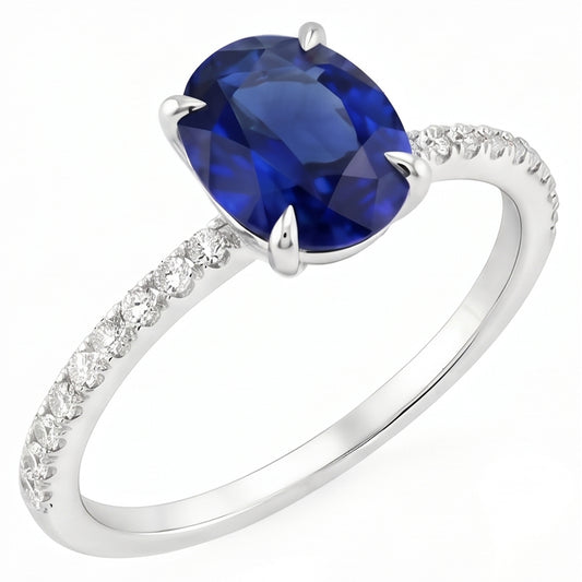 Women's Engagement Ring Oval Blue Sapphire & Natural Earth Mined Diamond Accents 4 Carats