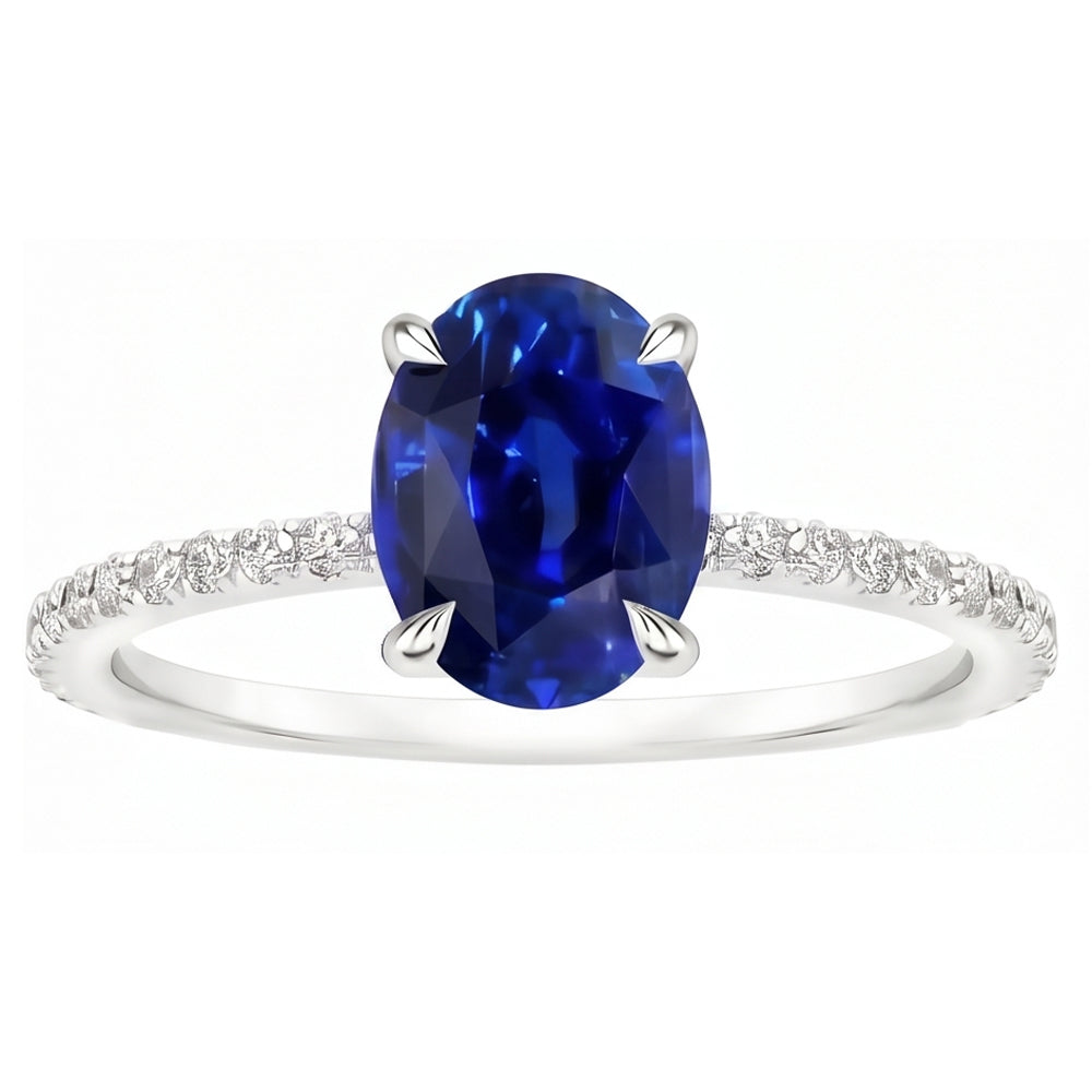 Women's Engagement Ring Oval Blue Sapphire & Natural Earth Mined Diamond Accents 4 Carats