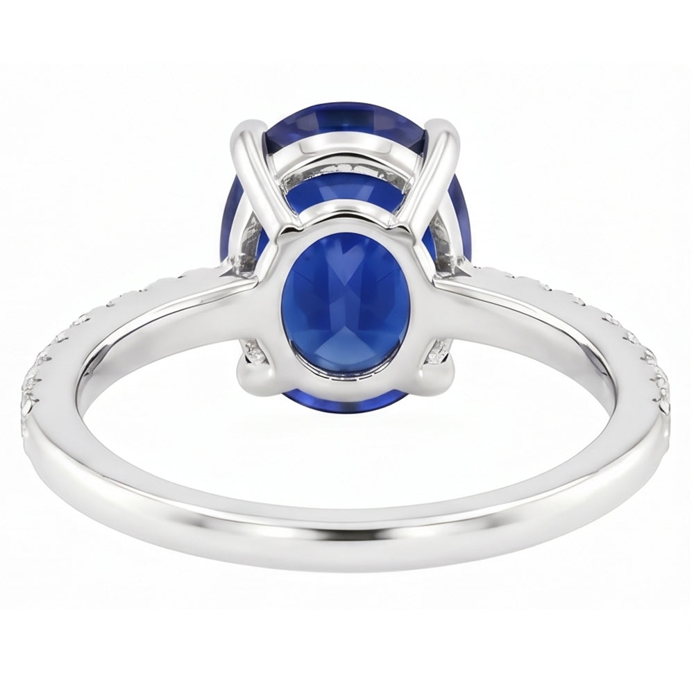 Women's Engagement Ring Oval Blue Sapphire & Natural Earth Mined Diamond Accents 4 Carats