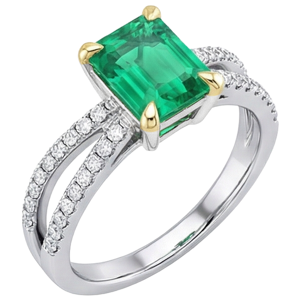 Fine Emerald Gemstone Ring 2-ct 14K Two Tone Gold – side view