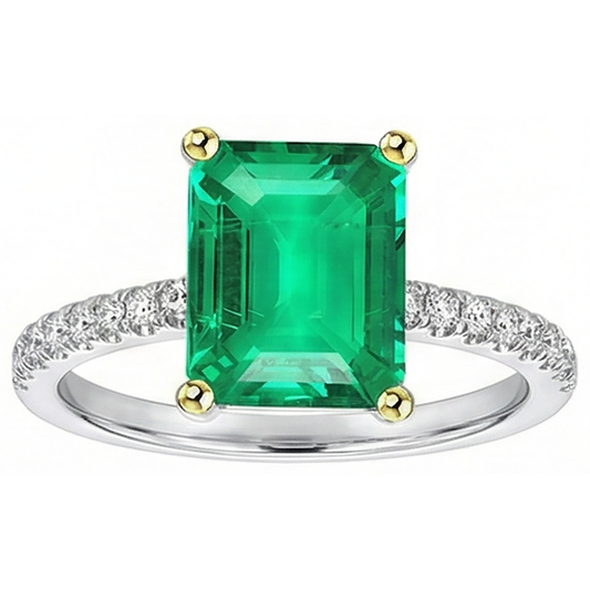 Precious Stone Ring Two-Tone 14K Gold with Emerald – front view