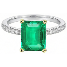 Precious Stone Ring Two-Tone 14K Gold with Emerald – angle view