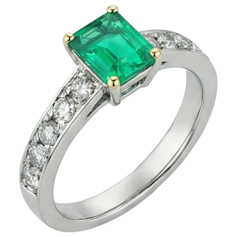 Emerald Cut Emerald ring in Two-Tone 14K Gold – side view