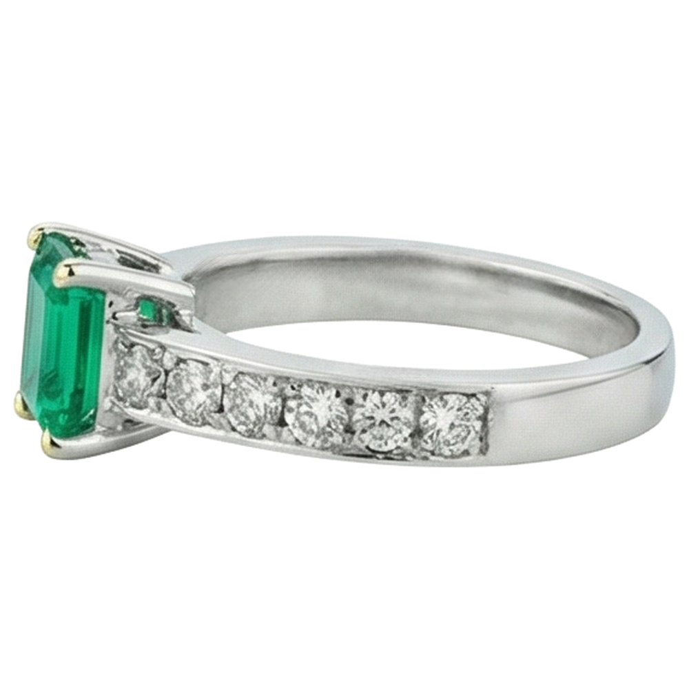 Emerald Emerald Cut Colored Stone Ring in Two-Tone 14K Gold – angle view