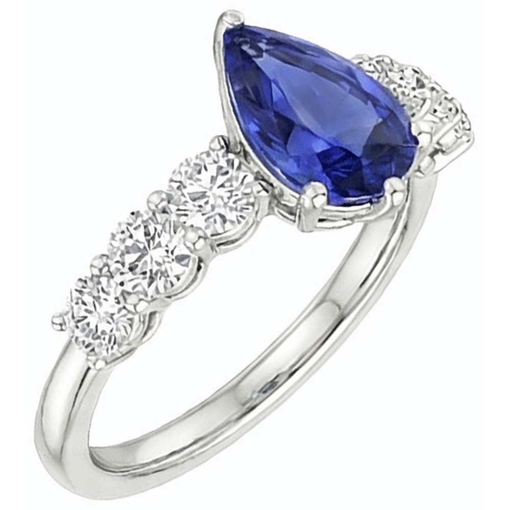 Women's Gemstone Ring Pear Shaped Blue Sapphire With Accents 4 Carats