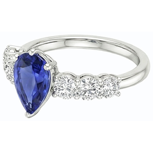 Women's Gemstone Ring Pear Shaped Blue Sapphire With Accents 4 Carats