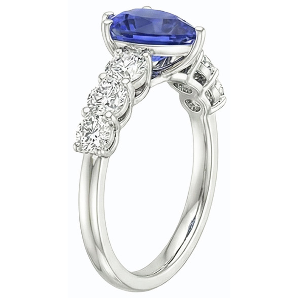 Women's Gemstone Ring Pear Shaped Blue Sapphire With Accents 4 Carats