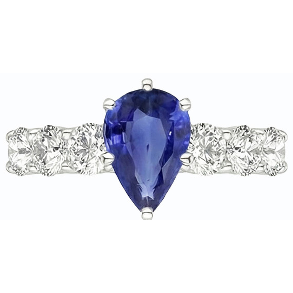 Women's Gemstone Ring Pear Shaped Blue Sapphire With Accents 4 Carats