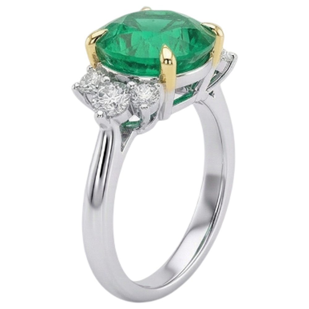Sparkling Colombian Emerald Gemstone Ring 4 ct – profile view