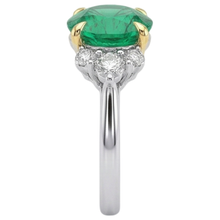 Colombian Emerald Round Brilliant Gemstone Ring in 14 Karat Two Tone Gold – top view