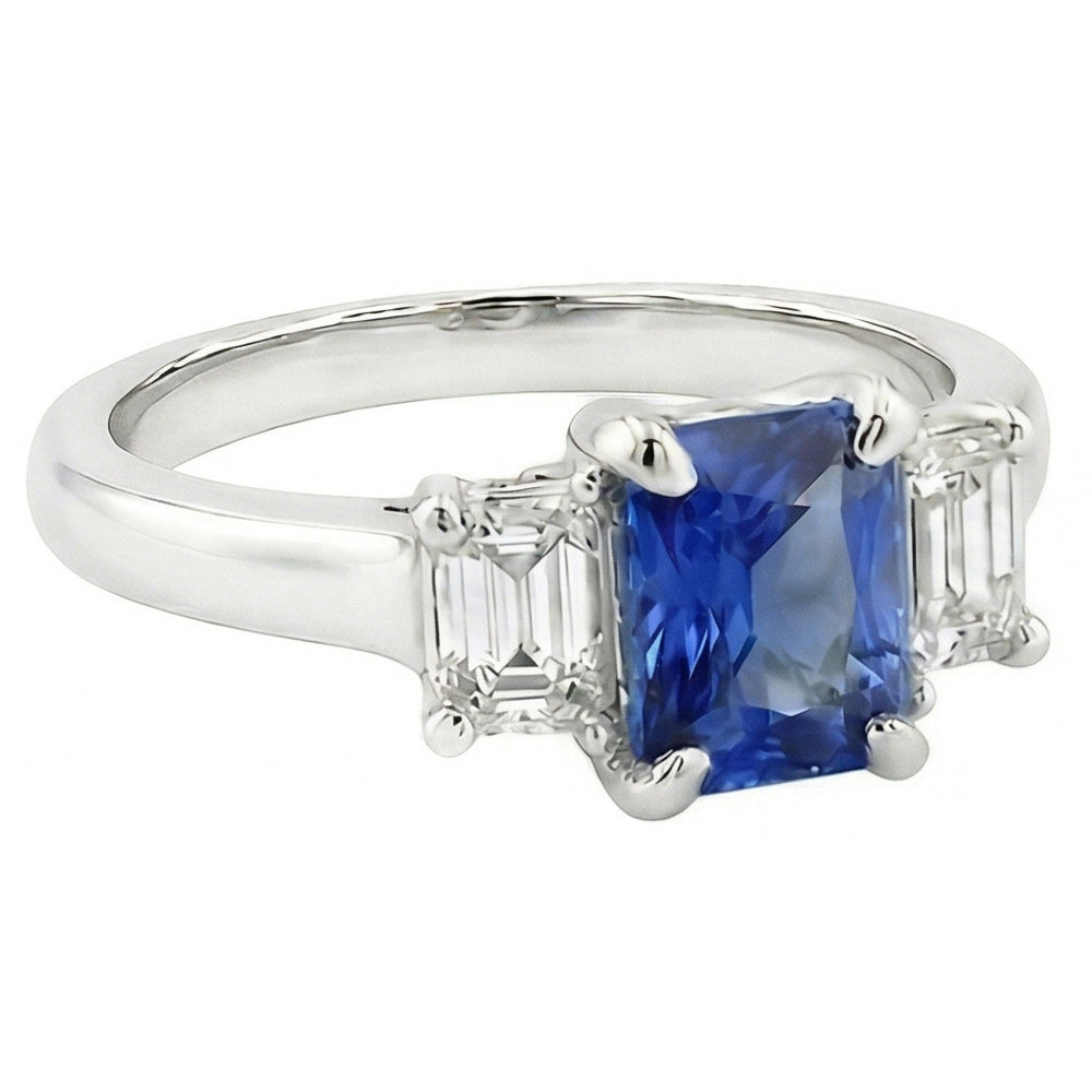 natural radiant sapphire 1.25ct ring close up detail