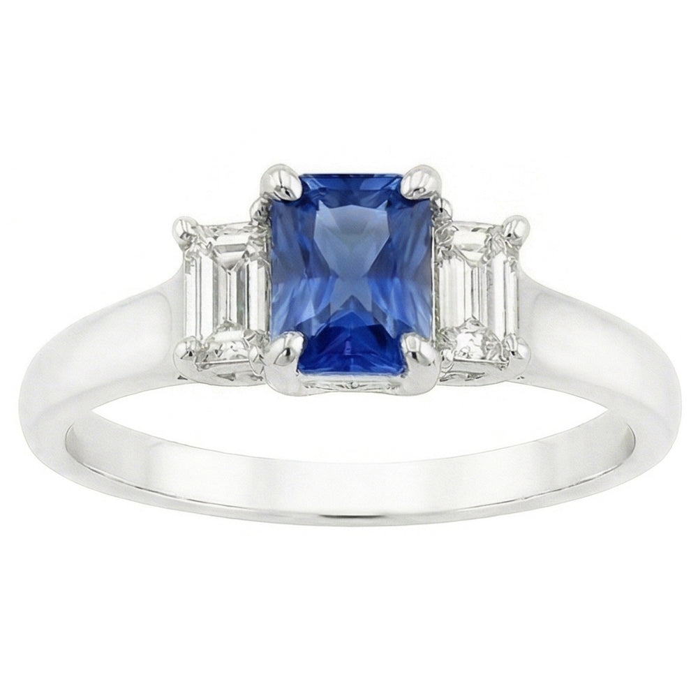 natural radiant sapphire 1.25ct ring top view
