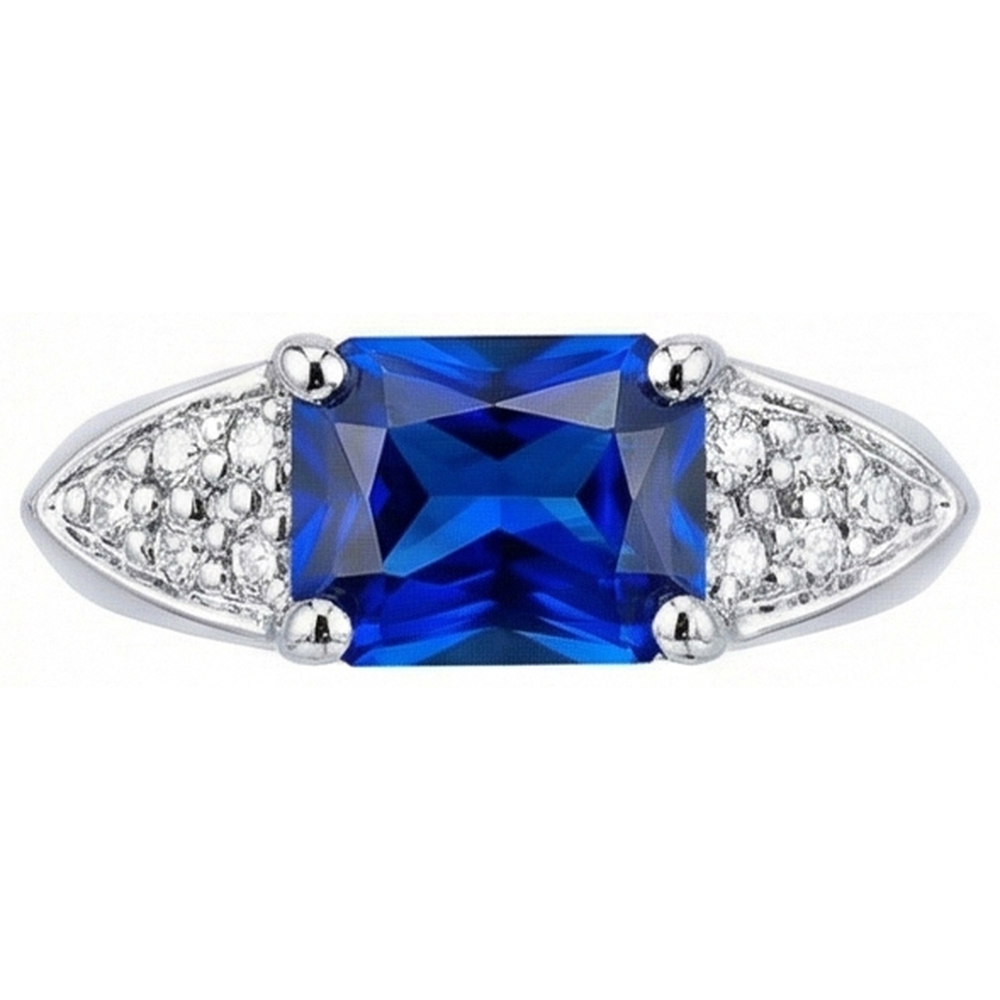 Women's Gold Natural Earth Mined Diamond Anniversary Blue Sapphire Fancy Ring 3.50 Carats