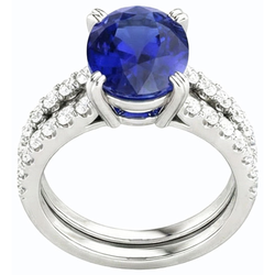 Women's Gold Natural Earth Mined Diamond & Oval Blue Sapphire Wedding Ring Set 4.50 Carats