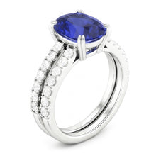 Women's Gold Natural Earth Mined Diamond & Oval Blue Sapphire Wedding Ring Set 4.50 Carats