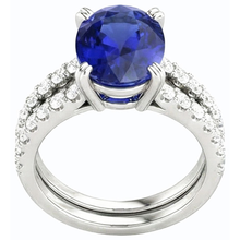 Women's Gold Natural Earth Mined Diamond & Oval Blue Sapphire Wedding Ring Set 4.50 Carats