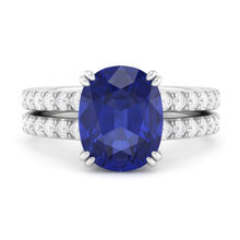 Women's Gold Natural Earth Mined Diamond & Oval Blue Sapphire Wedding Ring Set 4.50 Carats