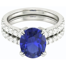 Women's Gold Natural Earth Mined Diamond & Oval Blue Sapphire Wedding Ring Set 4.50 Carats
