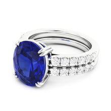 Women's Gold Natural Earth Mined Diamond & Oval Blue Sapphire Wedding Ring Set 4.50 Carats