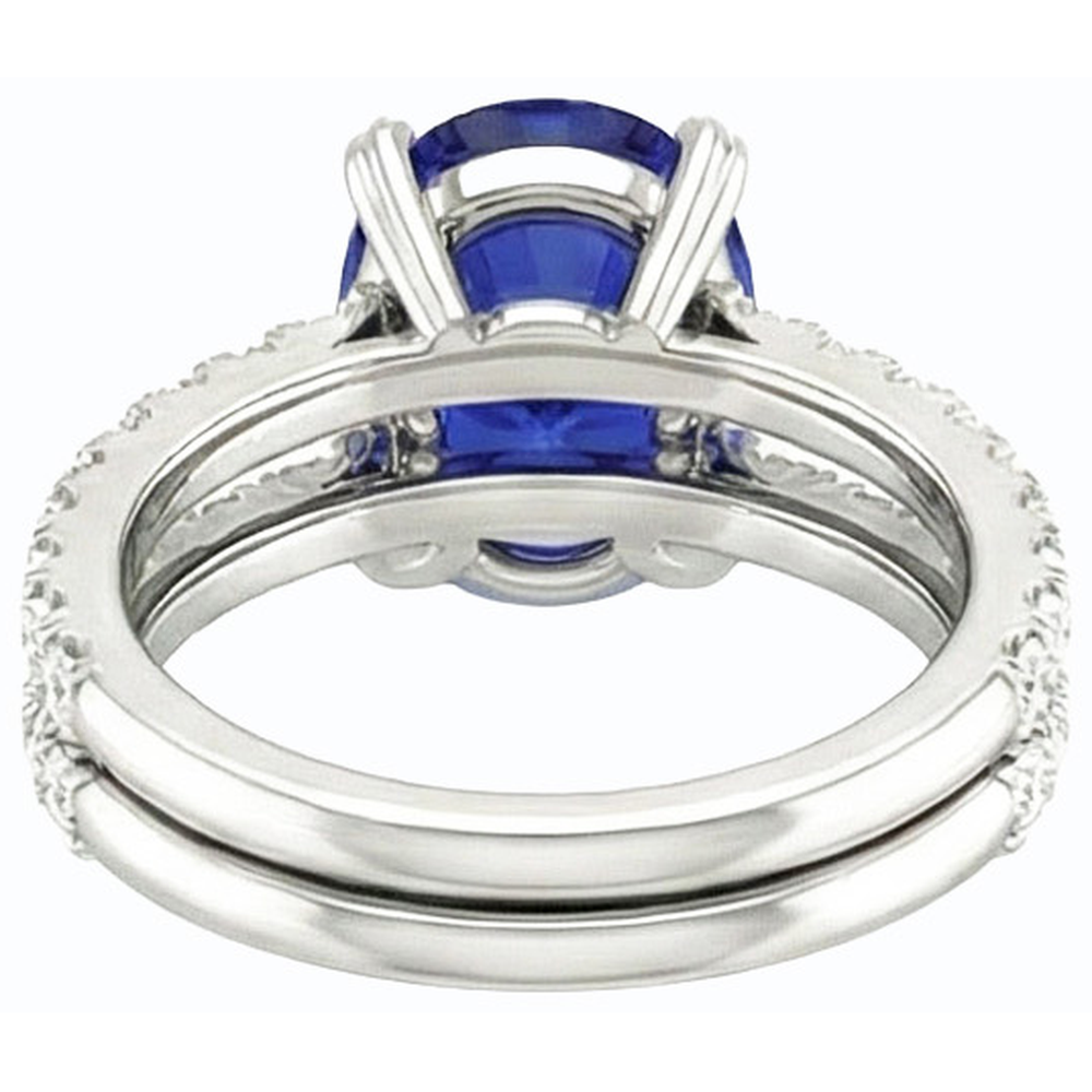 Women's Gold Natural Earth Mined Diamond & Oval Blue Sapphire Wedding Ring Set 4.50 Carats