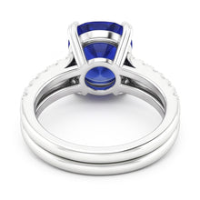 Women's Gold Natural Earth Mined Diamond & Oval Blue Sapphire Wedding Ring Set 4.50 Carats