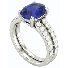 Women's Gold Natural Earth Mined Diamond & Oval Blue Sapphire Wedding Ring Set 4.50 Carats