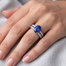 Women's Gold Natural Earth Mined Diamond & Oval Blue Sapphire Wedding Ring Set 4.50 Carats