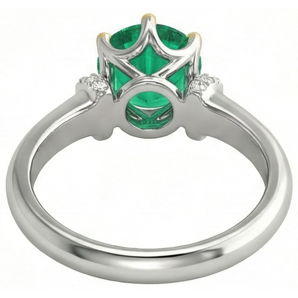 Fine Emerald Round Brilliant Gemstone Ring in 14K Two Tone Gold – back view