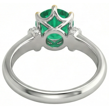 Fine Emerald Round Brilliant Gemstone Ring in 14K Two Tone Gold – back view