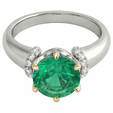 Fine Emerald Round Brilliant Gemstone Ring in 14K Two Tone Gold – angle view