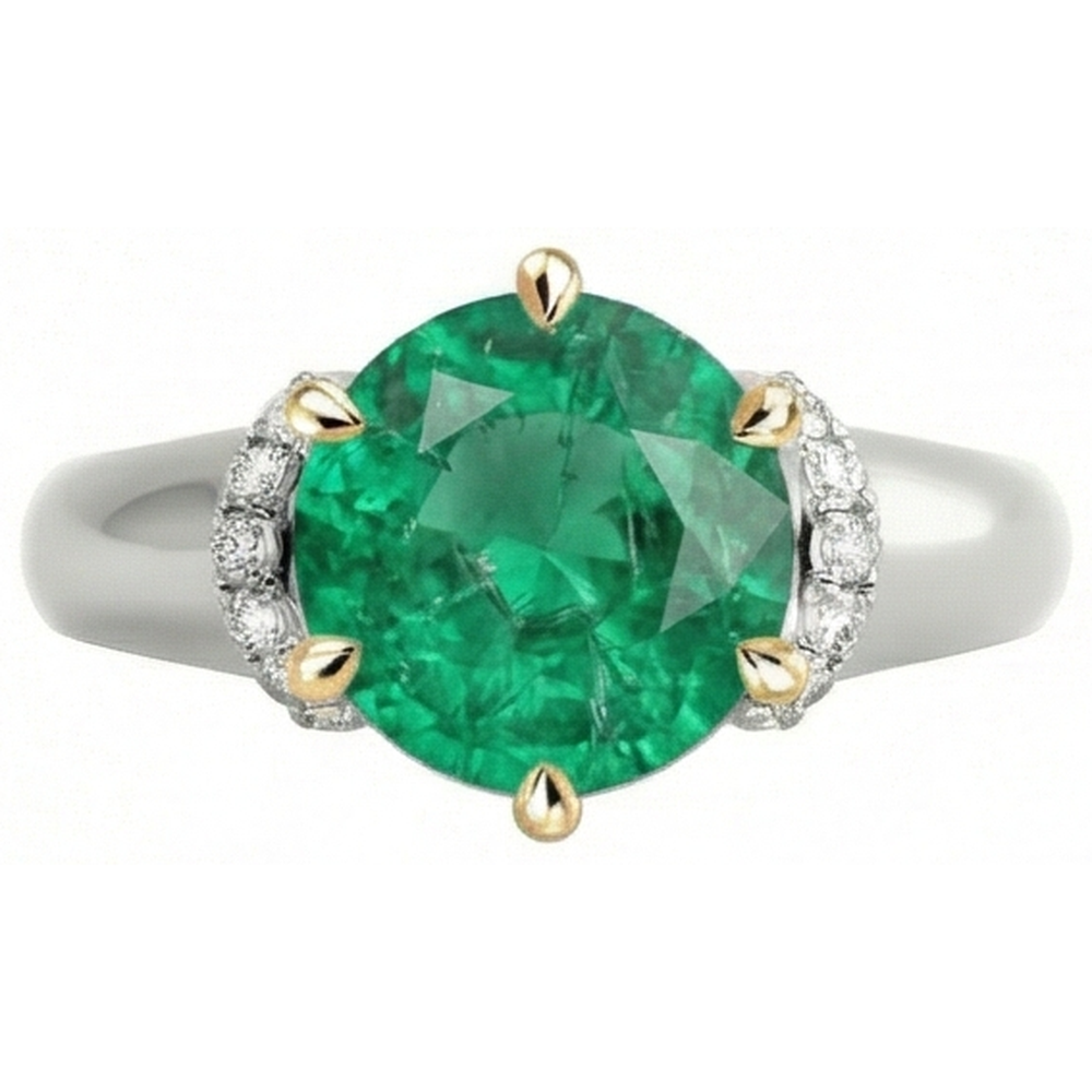 Fine Emerald Gemstone Ring 2-ct 14K Two Tone Gold – front view