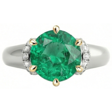 Fine Emerald Gemstone Ring 2-ct 14K Two Tone Gold – front view