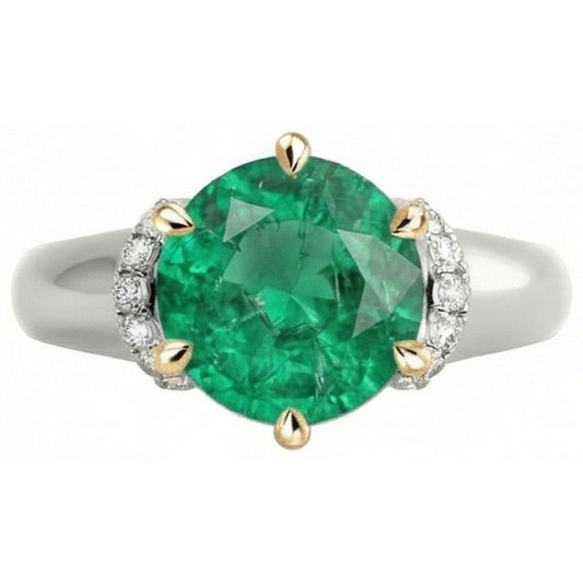 Fine Emerald Gemstone Ring 2-ct 14K Two Tone Gold – front view