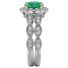 Fine Emerald Round Brilliant Gemstone Ring in Two-Tone 14K Gold – back view
