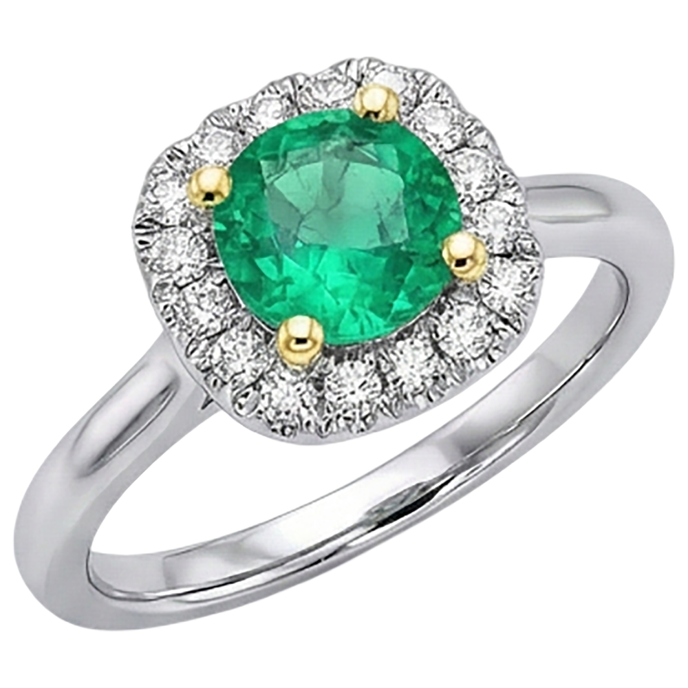 Round Brilliant Fine Emerald ring in 14 Karat Two Tone Gold – side view